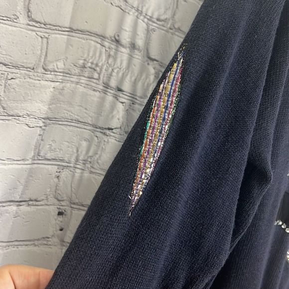 Vintage Pierre Cardin sweater sequins beaded patches navy blue size 40 - Picture 7 of 14